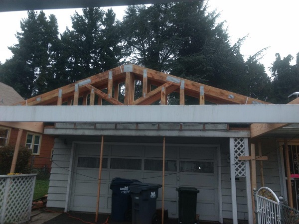Red Umbrella custom garage build in progress, Eugene OR